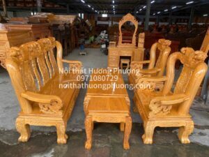 SALON GỖ GÕ ĐỎ TRẠM ĐÀO TAY 12 6 MÓN