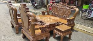 BỘ BÀN GHẾ SALON GỖ MUN TRẠM NGHÊ TAY 12- 6 MÓN.