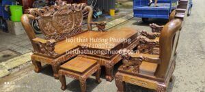 1 BỘ BÀN GHẾ SALON GỖ MUN TRẠM NGHÊ TAY 12- 6 MÓN