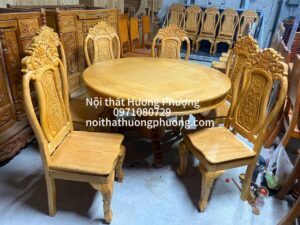 bàn ăn gõ đỏ 6 ghế mẫu tròn.