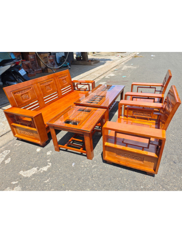 BỘ BÀN GHẾ GỖ SỒI MẪU TAY CHỒNG TỰA CONG CHO PHÒNG VỪA VÀ NHỎ