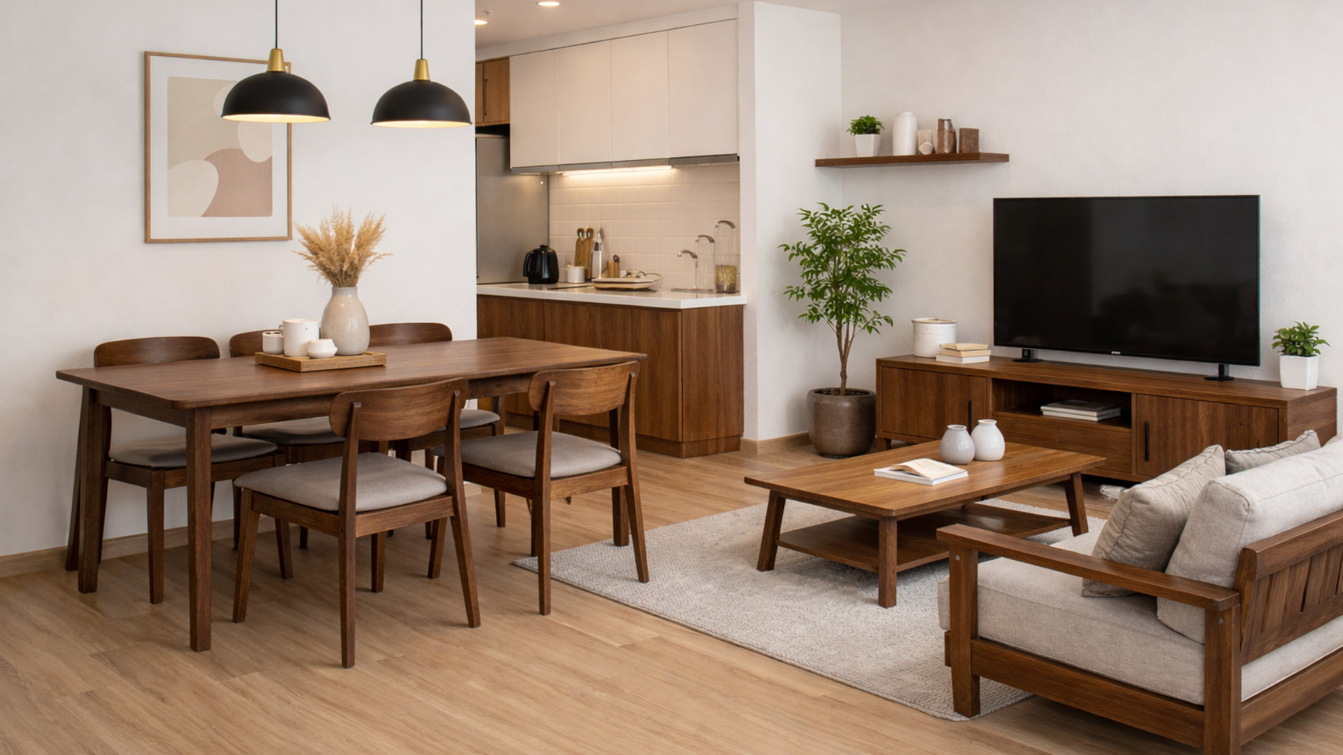Cách Kê Bàn Ăn Cho Phòng Khách + Bếp Chung Đẹp, Thoáng Và Chuẩn Công Năng
