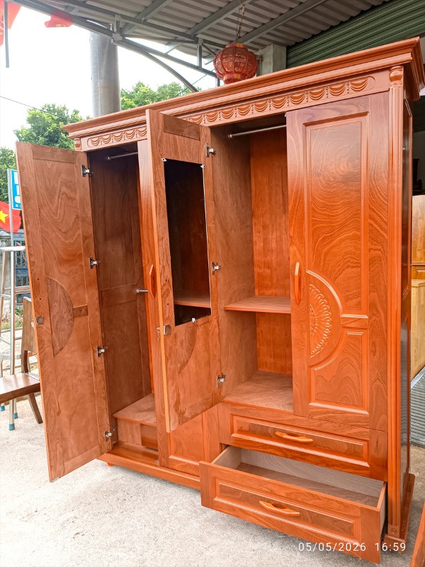 TỦ ÁO GỖ XOAN ĐÀO 4 CÁNH 1M8 GIÁ RẺ