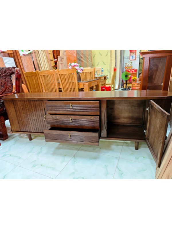 KỆ TIVI GỖ SỒI 2M2 MẪU NAN HIỆN ĐẠI – KỆ TV PHÒNG KHÁCH ĐẸP SANG TRỌNG